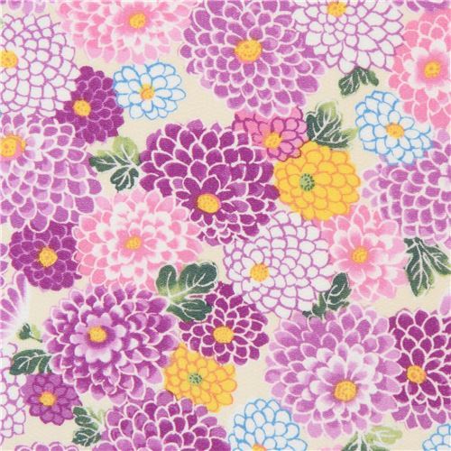 Futakoshi Chirimen fabric in cream with flowers