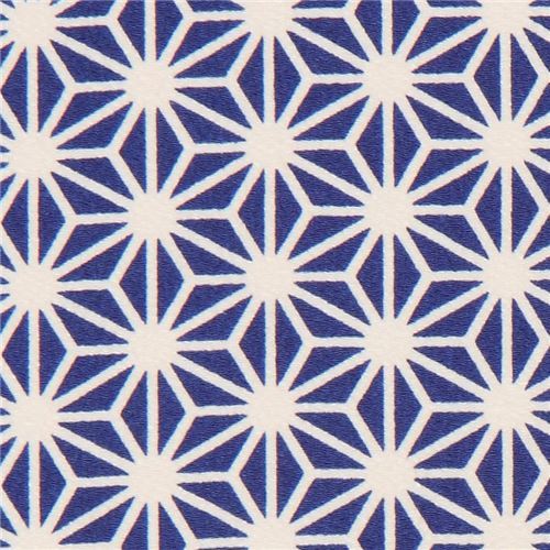 dark blue geometric star Futakoshi Chirimen fabric by Kokka