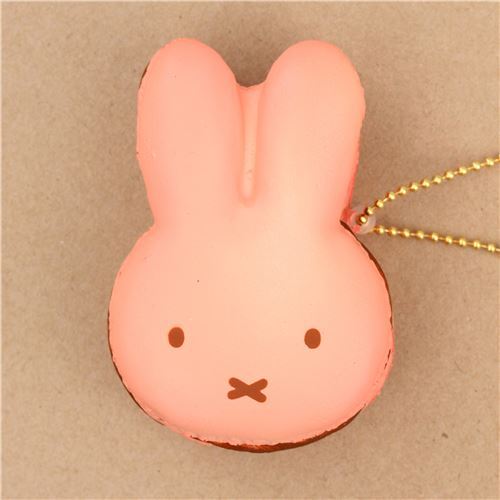 cute peach dark brown filling Miffy bunny rabbit macaron squishy for  backpack