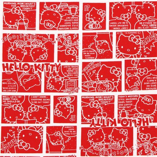 red Hello Kitty comic manga story oxford fabric