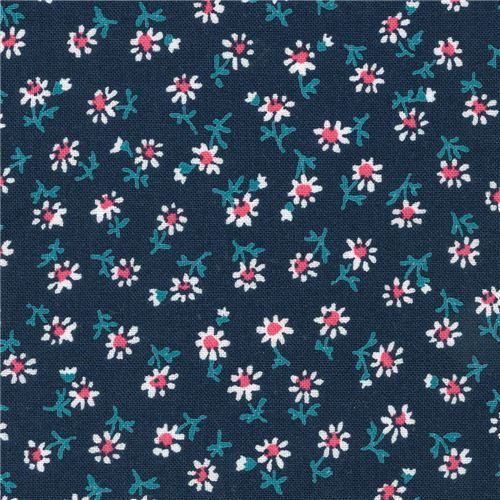 navy blue Robert Kaufman mini white flower fabric Sevenberry Petite Classiques