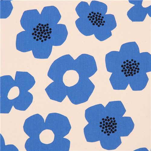 natural color Canvas fabric blue flower Kokka Japan
