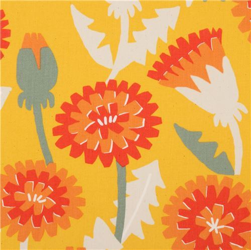 orange-yellow Canvas fabric flower leaf Kokka Japan