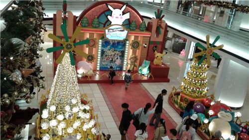 A Pokemon stage set and display in a shopping mall