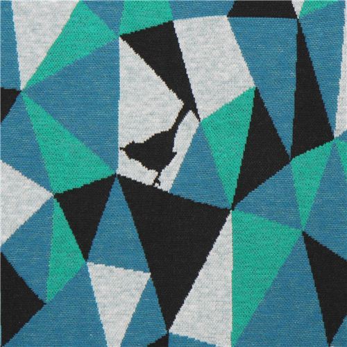 blue black triangle geo bird Jacquard echino fabric 