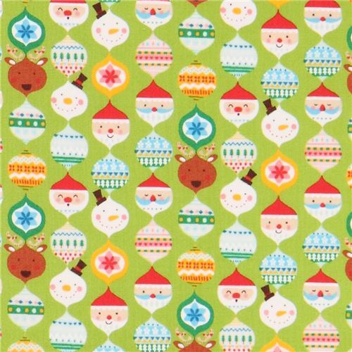 lime green cute colorful santa reindeer Christmas decoration fabric from Japan